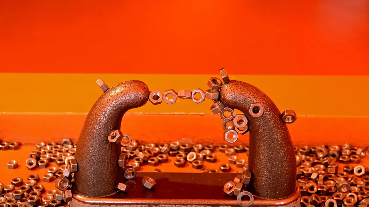 A magnet and iron.