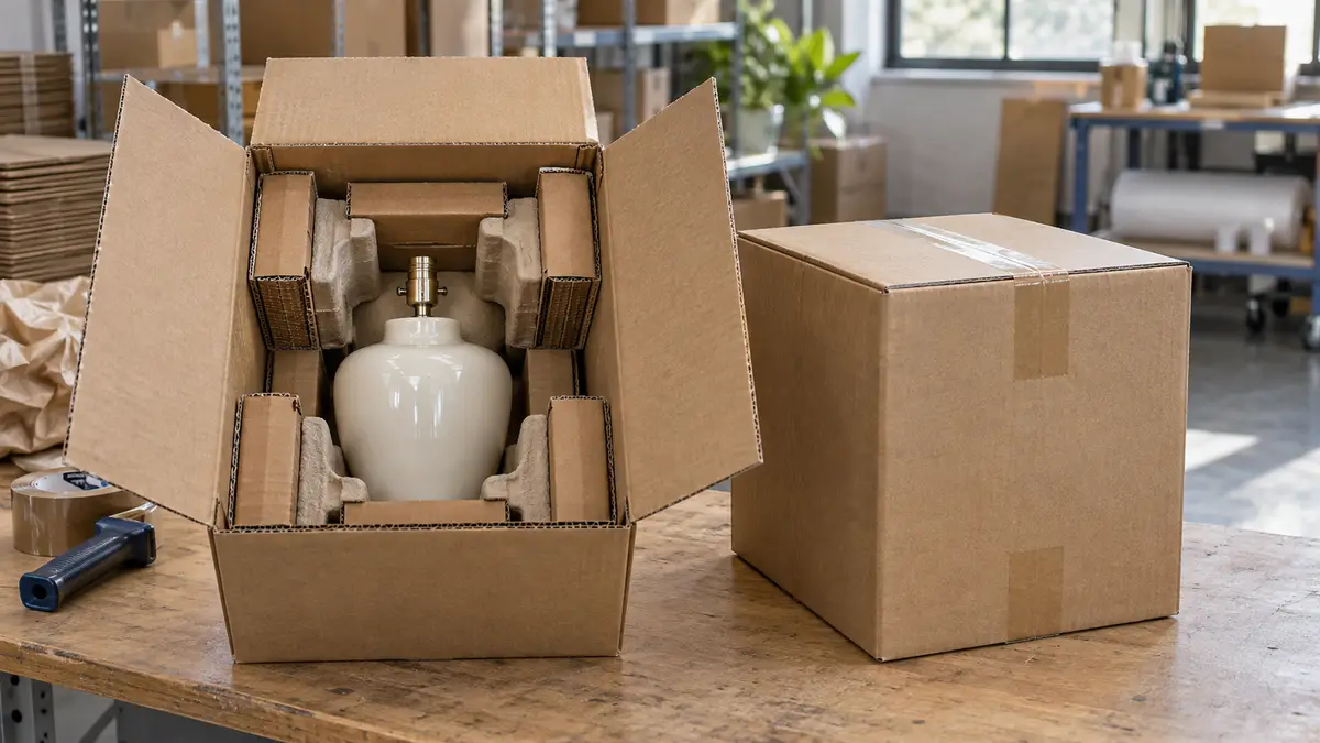 Illustrative image of Brief a factory for packaging that ships on its own on a workshop surface.