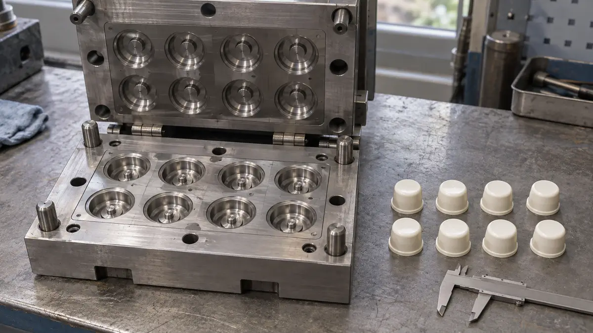 Illustrative image of How to check every cavity in a multi-cavity mould on a workshop surface.
