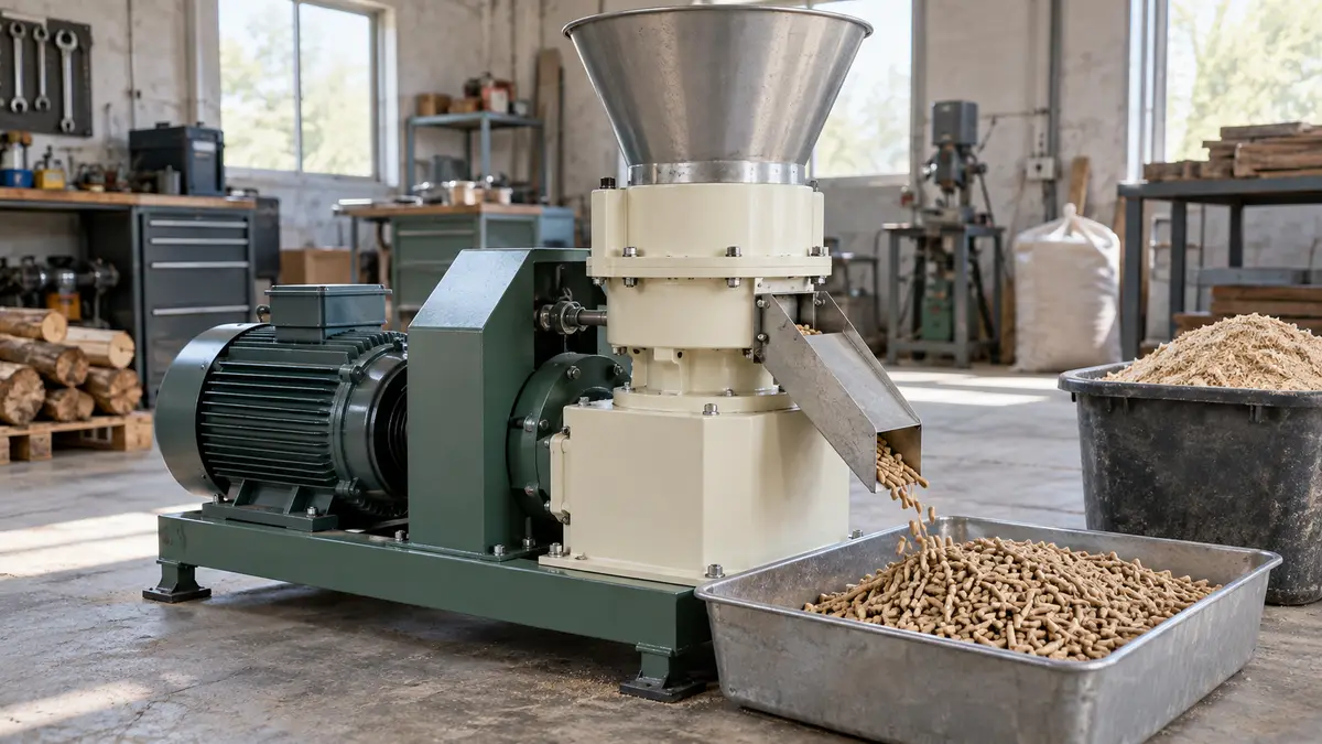 Illustrative image of Wood Pellet Machine Quote Check: Georgia on a workshop surface.
