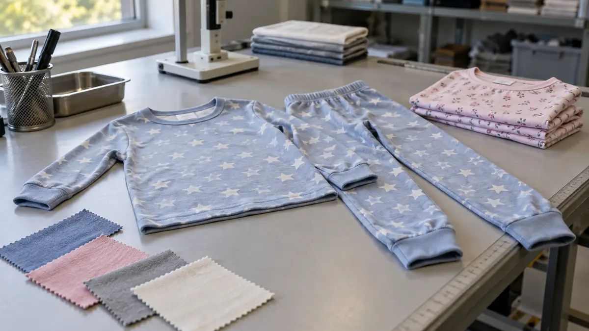 Illustrative image of Children's nightwear: fire safety checks on a workshop surface.