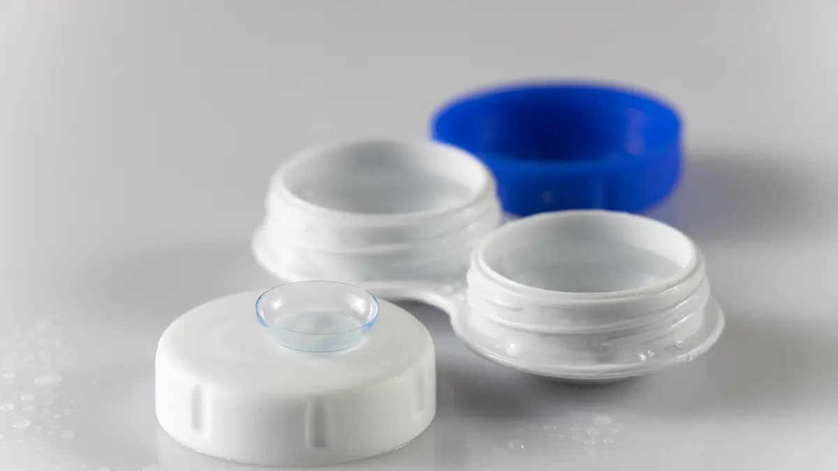 Contact lenses and a contact lens container.
