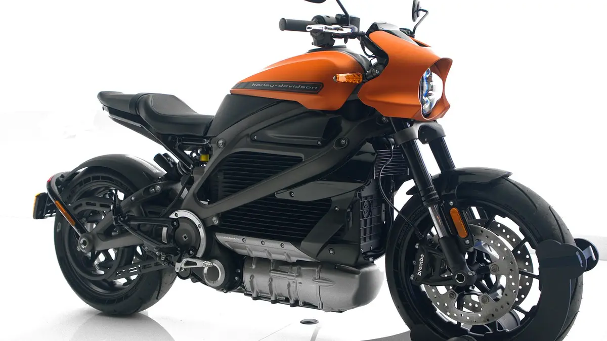 An electric motorcycle.