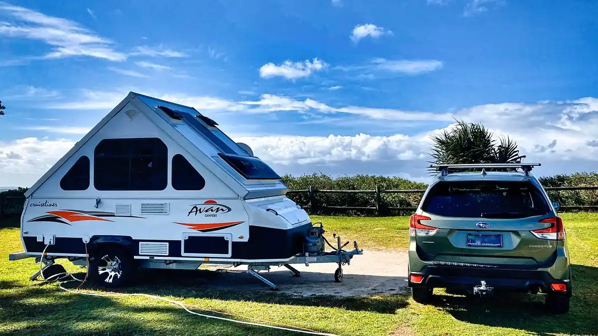 A caravan trailer for camping.