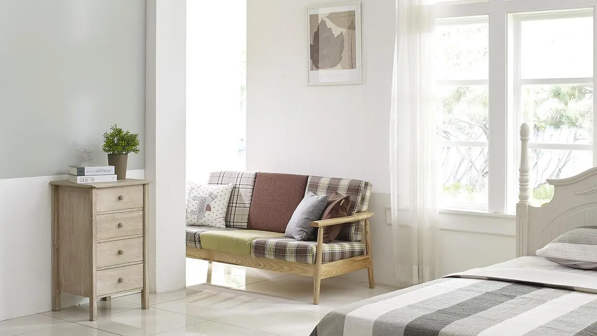 A sofa and other furniture in a modern room.