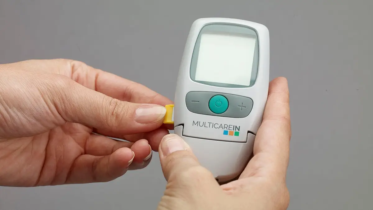 A glucometer used to measure blood sugar.