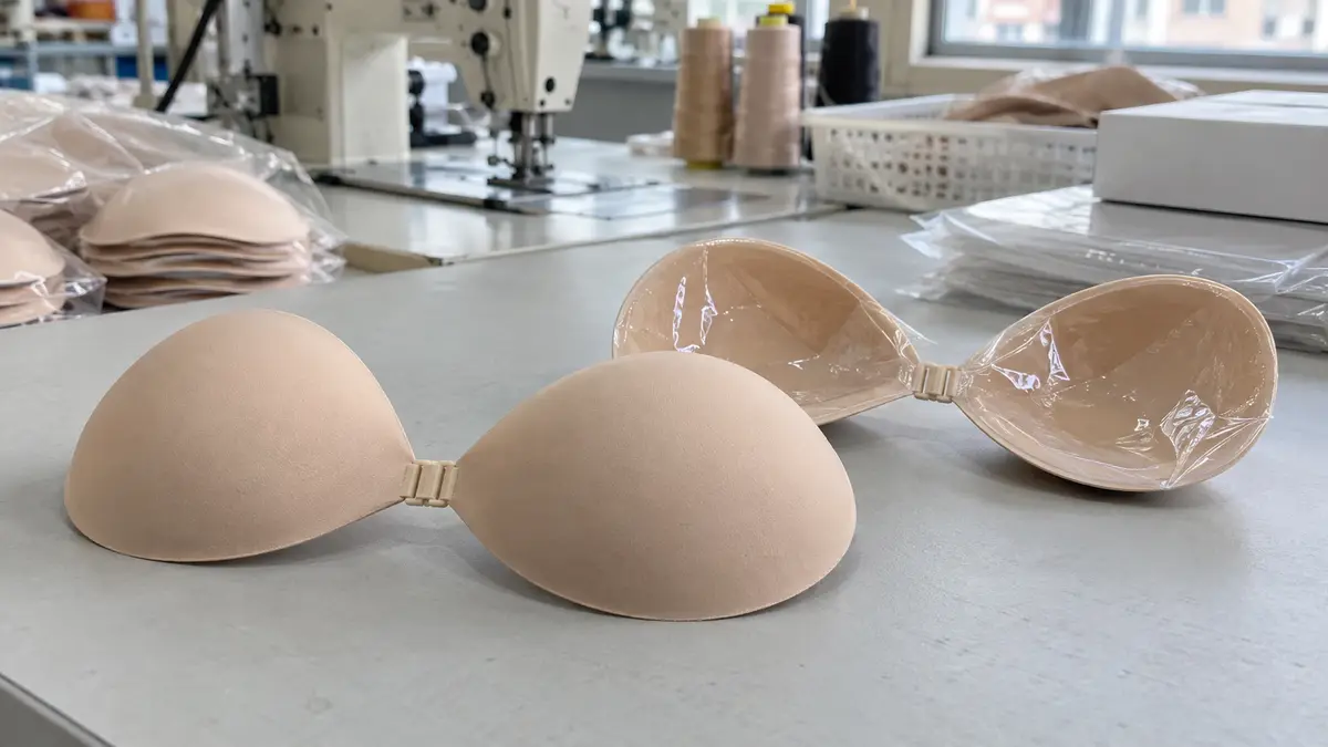 Illustrative image of Adhesive Backless Bras on a workshop surface.