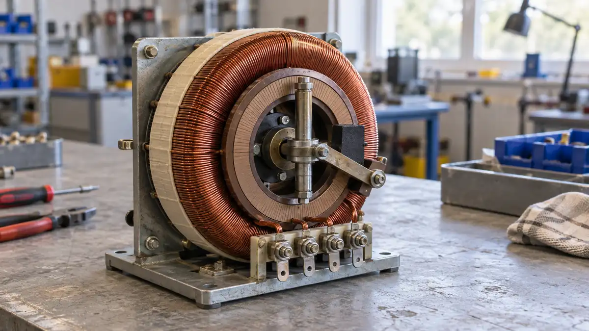 Illustrative image of autotransformers on a workshop surface.