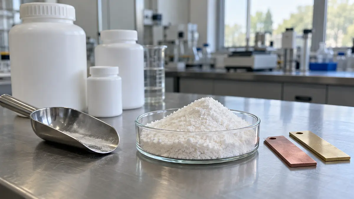 Illustrative image of benzotriazole on a workshop surface.