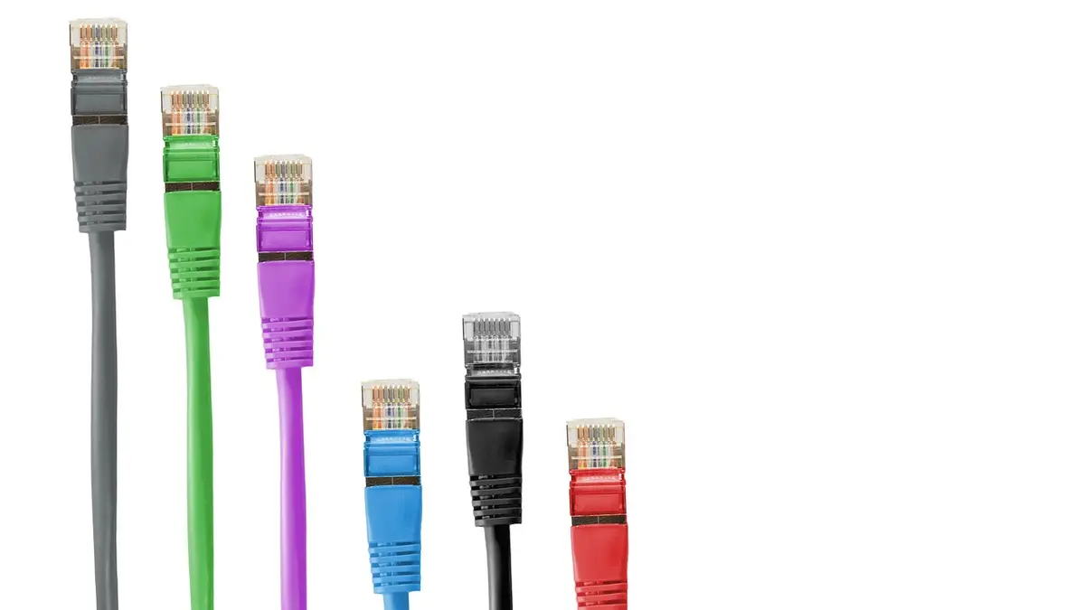 A network patch cable with an RJ45 plug.
