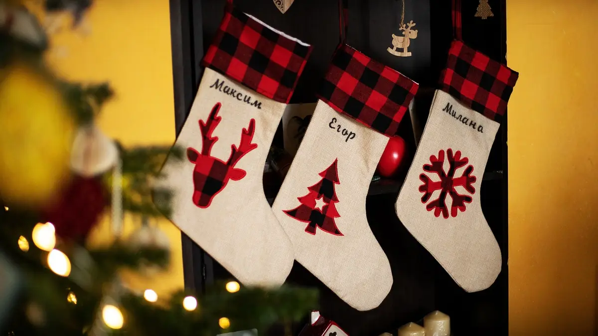 Christmas stockings used as holiday decorations.