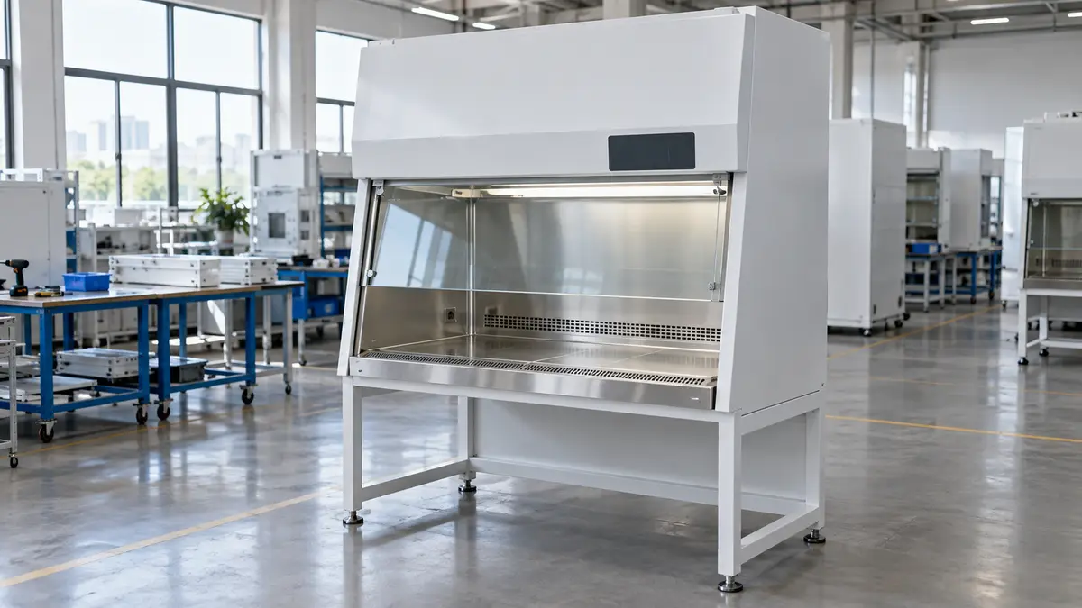Illustrative image of Class II safety cabinets on a workshop surface.
