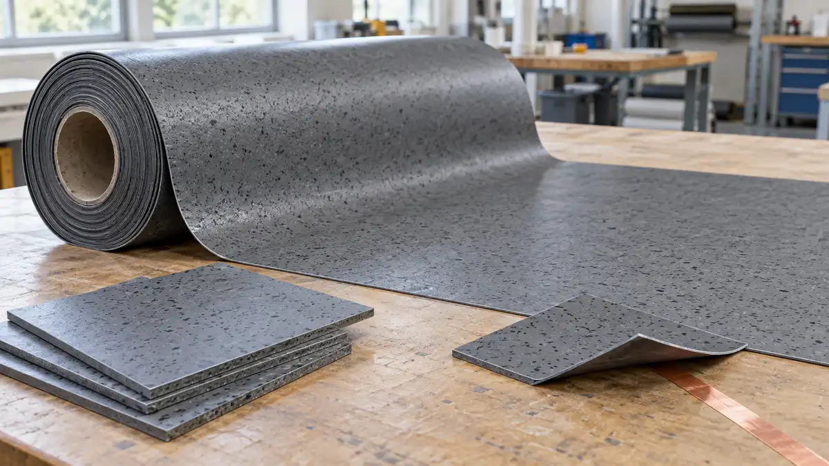 Illustrative image of conductive vinyl flooring on a workshop surface.