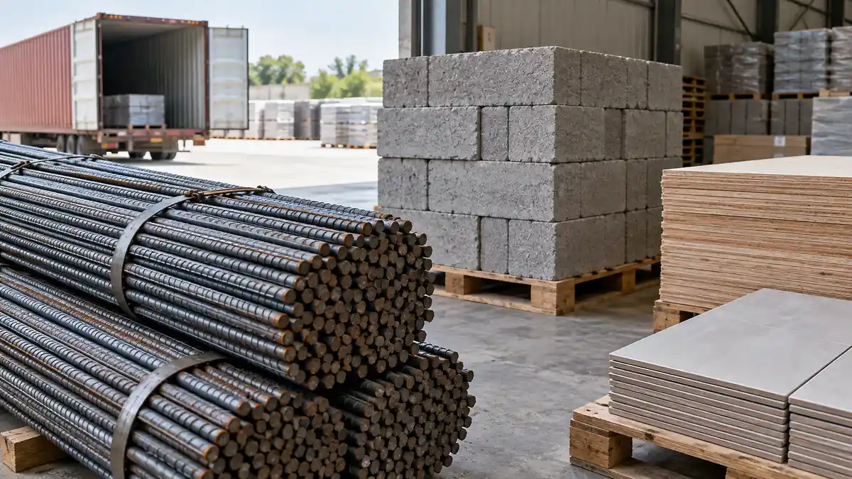 Illustrative image of construction materials on a workshop surface.