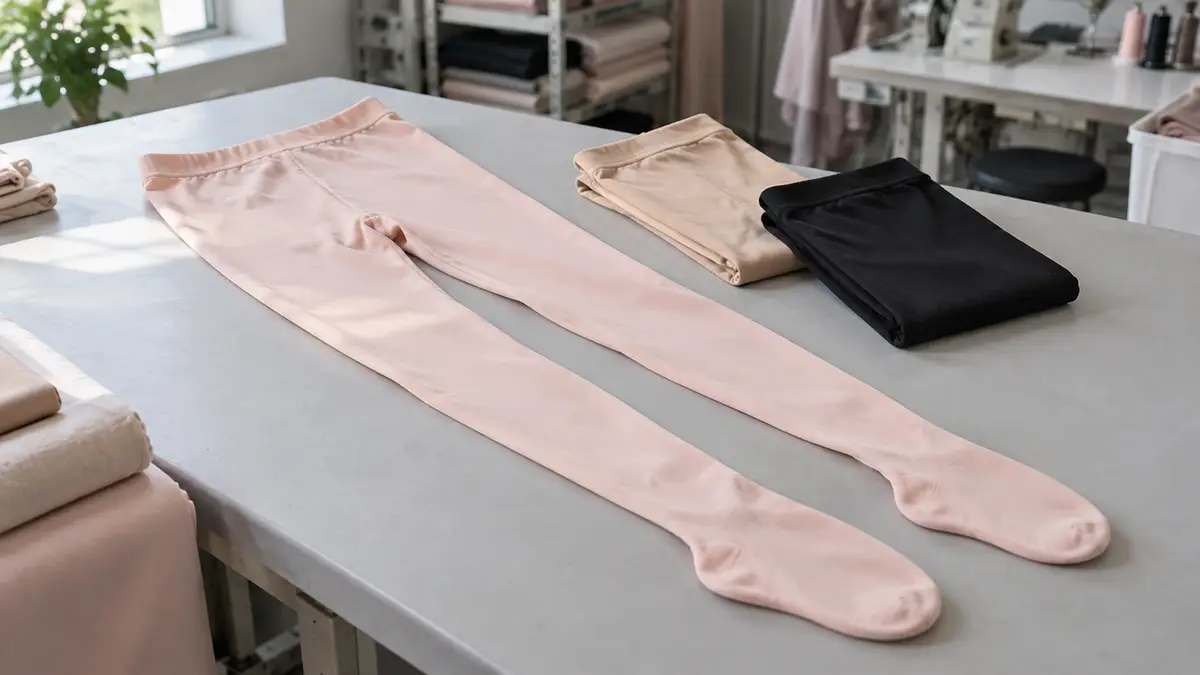 Illustrative image of dance tights on a workshop surface.