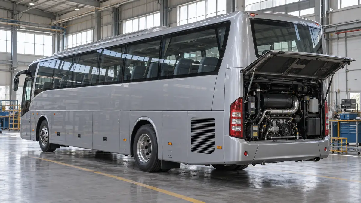 Illustrative image of diesel coaches on a workshop surface.