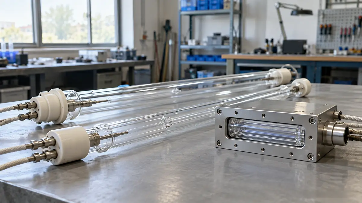 Illustrative image of excimer UV lamps on a workshop surface.
