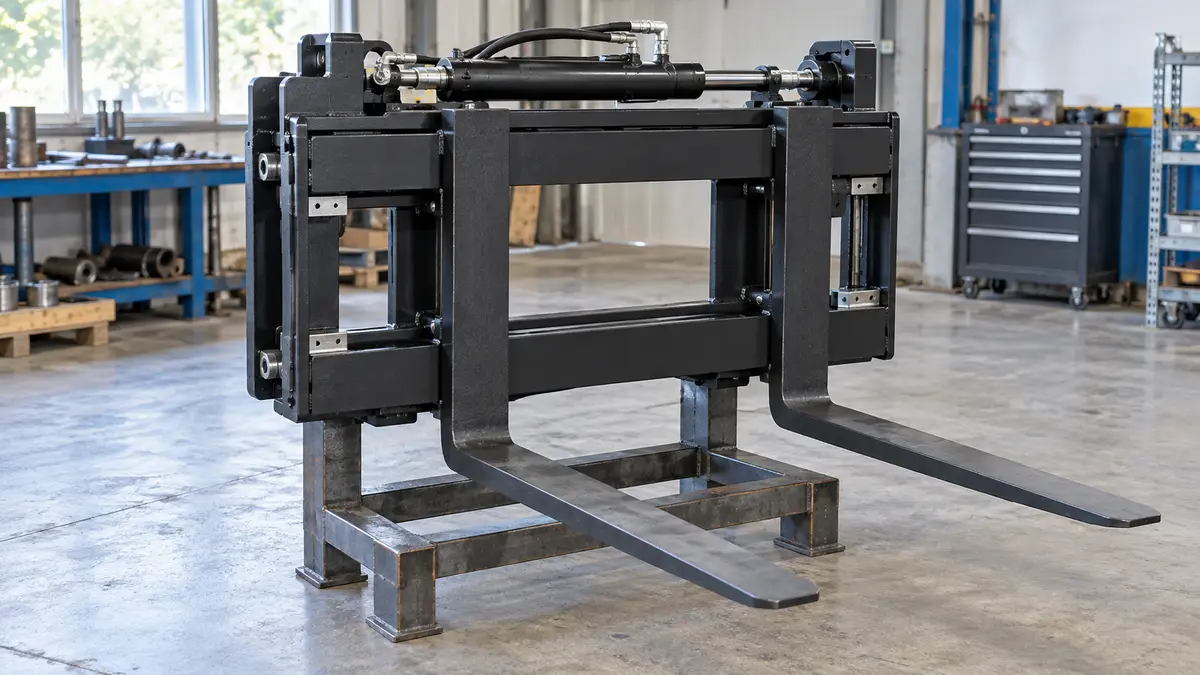 Illustrative image of forklift side-shifts on a workshop surface.