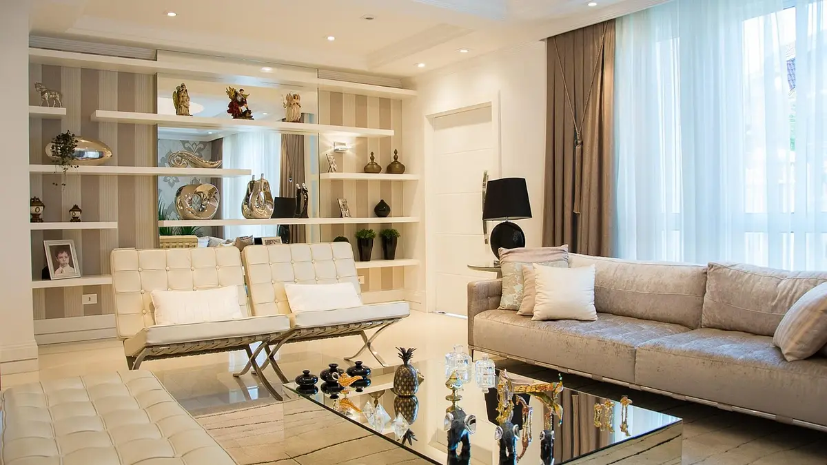 A sofa in a living room.