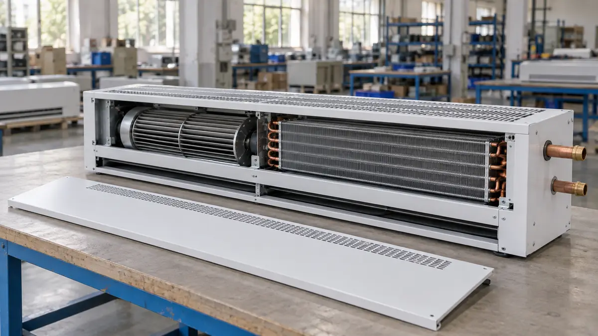 Illustrative image of hydronic air curtains on a workshop surface.