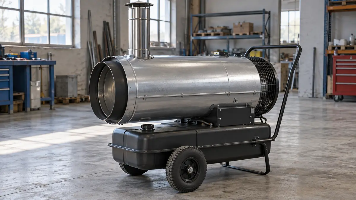 Illustrative image of indirect diesel heaters on a workshop surface.