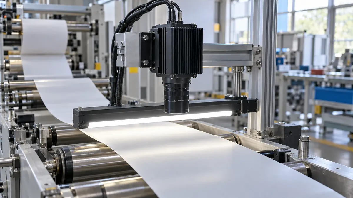 Illustrative image of industrial line scan cameras on a workshop surface.
