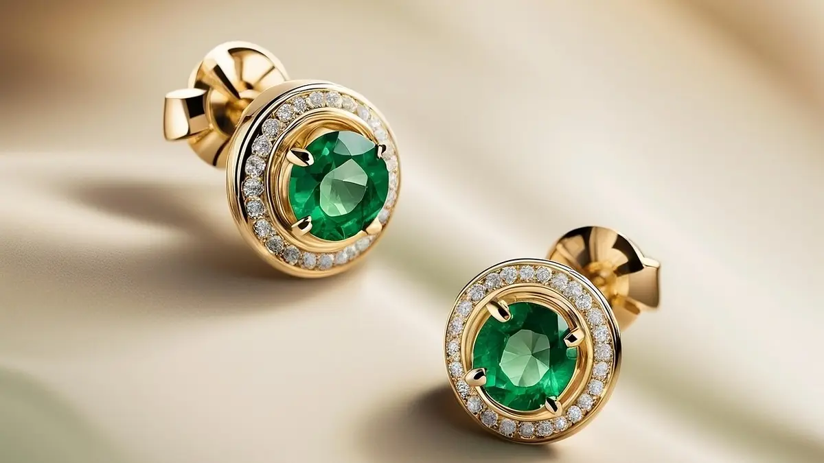 Gold earrings with sapphires and diamonds.