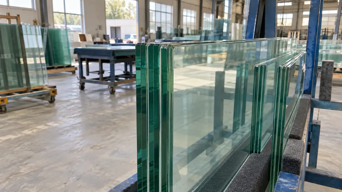 Illustrative image of laminated anti bandit glass on a workshop surface.