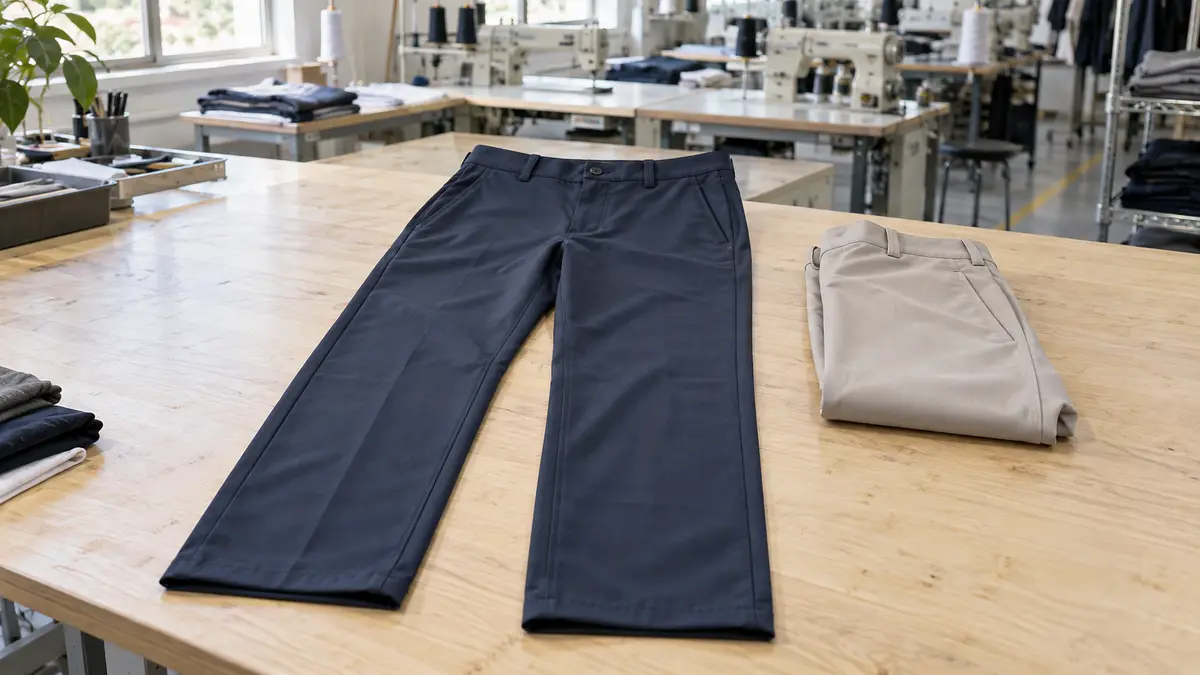 男式梭织高尔夫长裤的示意图。