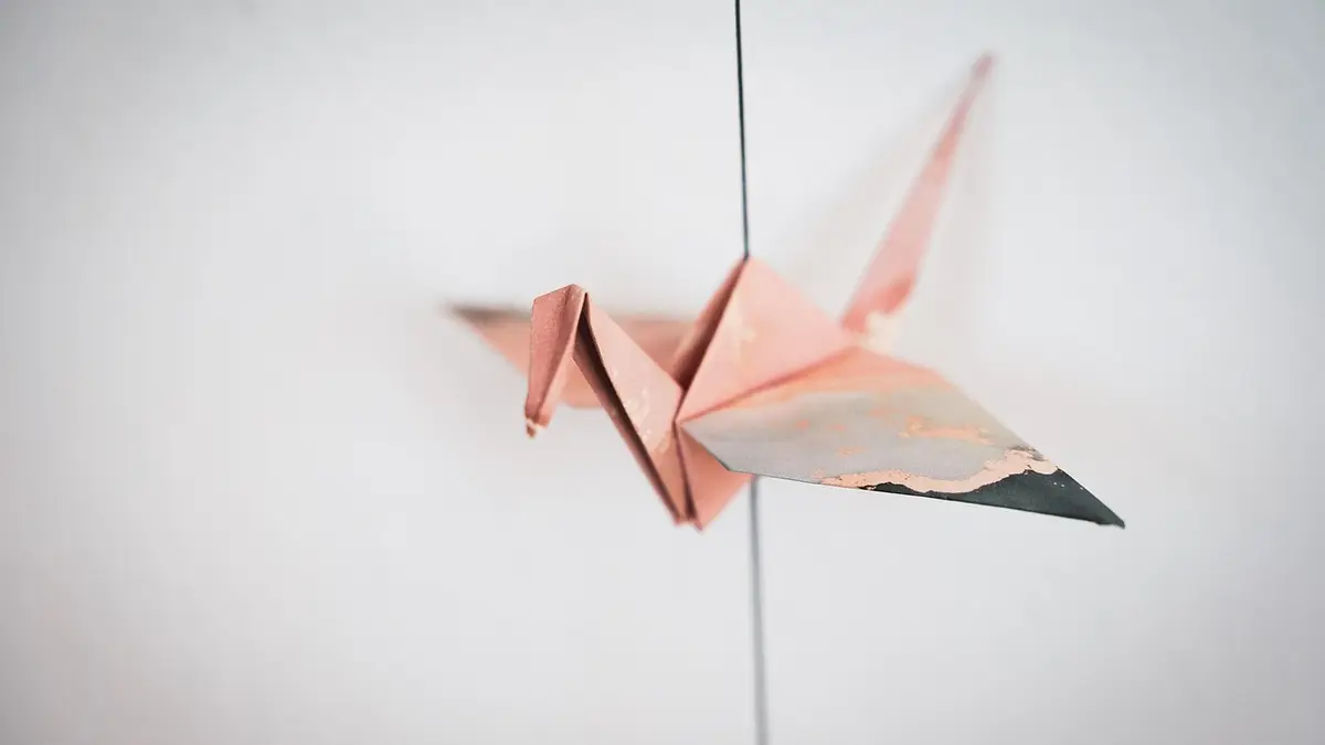 A crane folded from paper.
