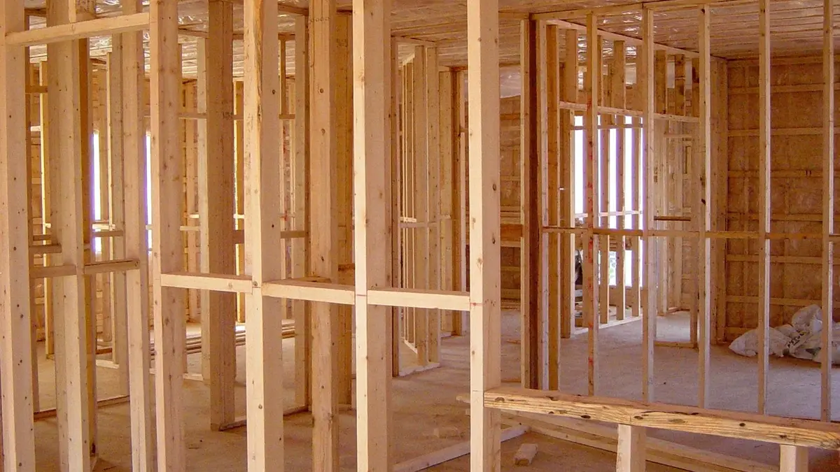 Plywood and timber in a house under construction.