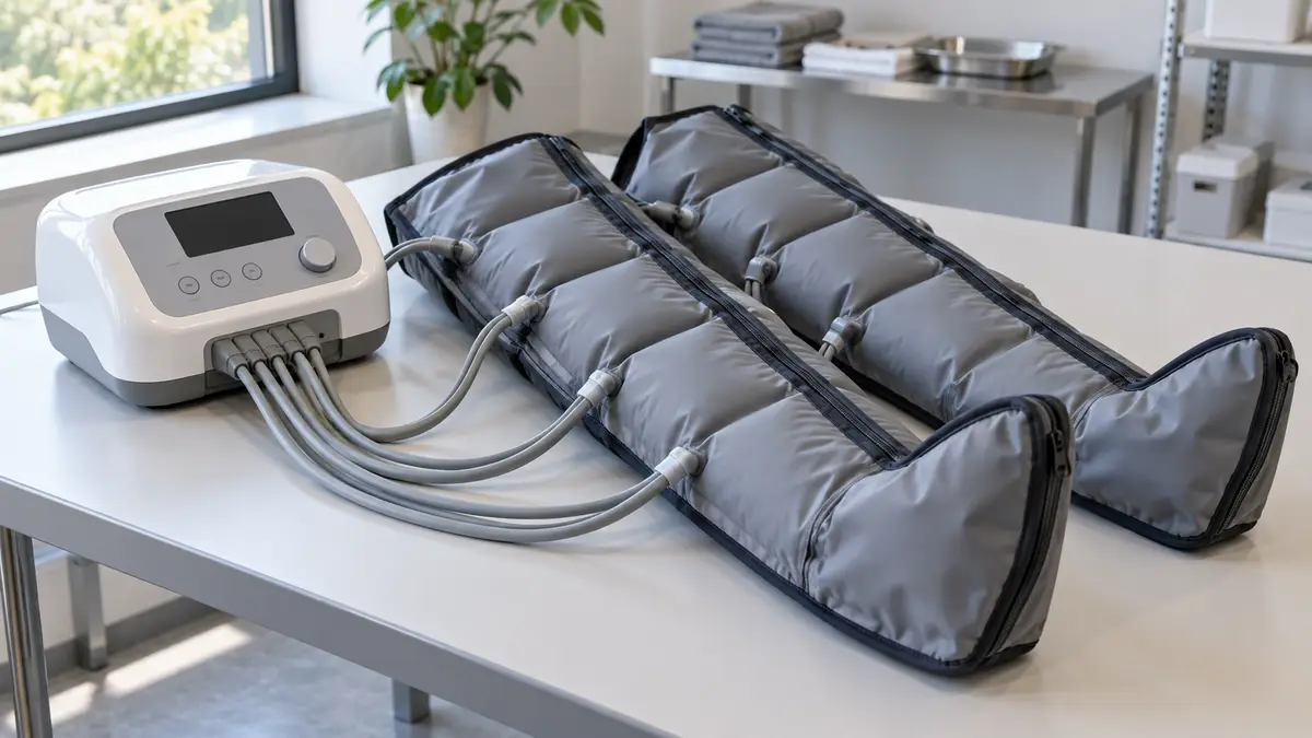 Illustrative image of compression therapy pumps on a workshop surface.