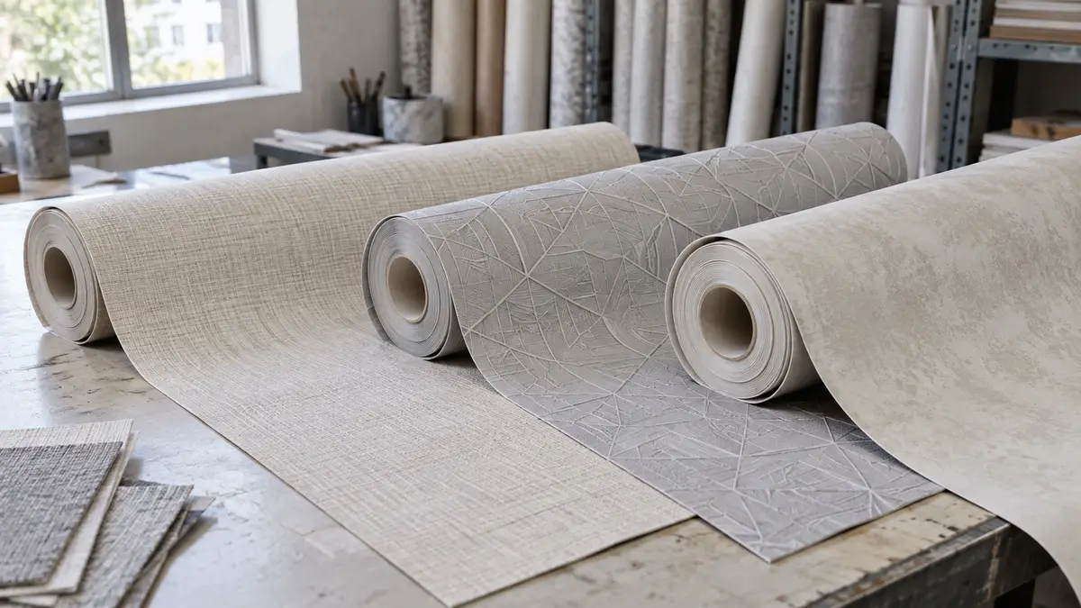Illustrative image of PVC wallcoverings on a workshop surface.