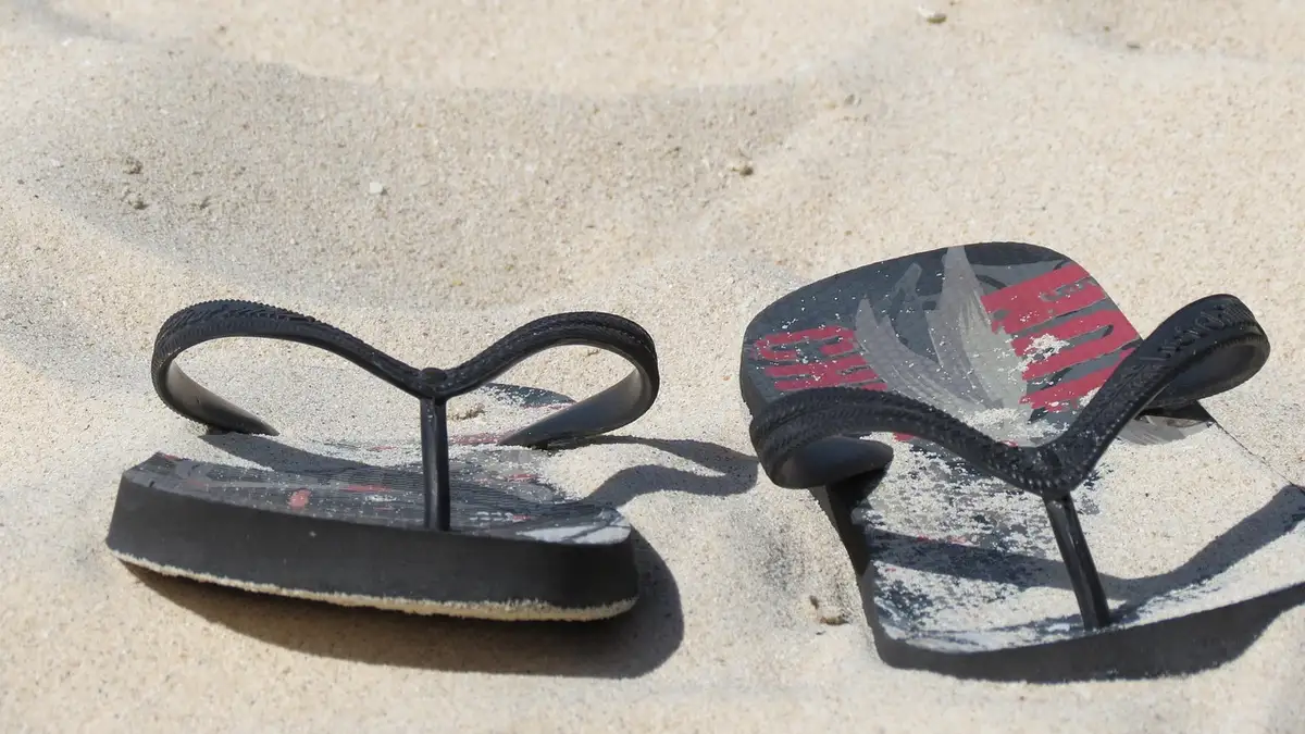 Rubber flip-flops at the beach.