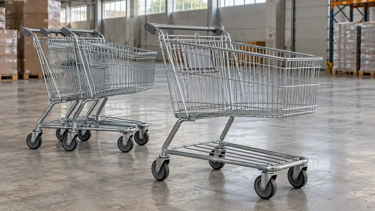 Illustrative image of shopping trolleys on a workshop surface.
