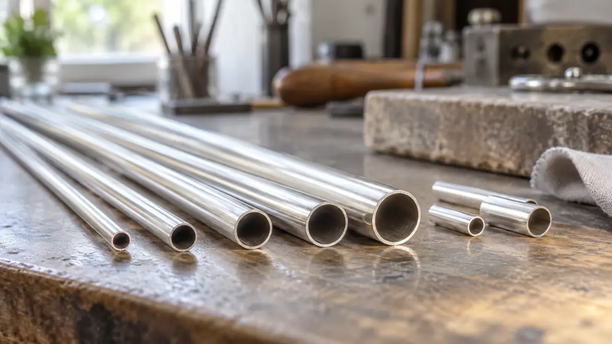 Illustrative image of silver tubing on a workshop surface.
