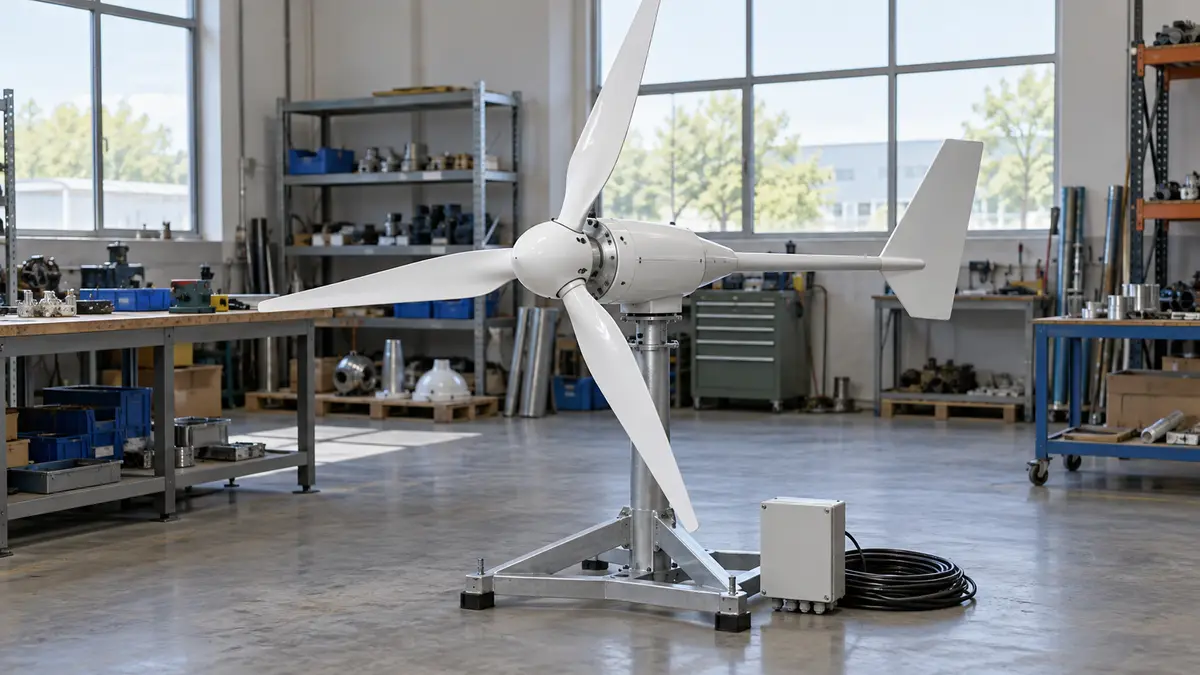 Illustrative image of small wind turbines on a workshop surface.