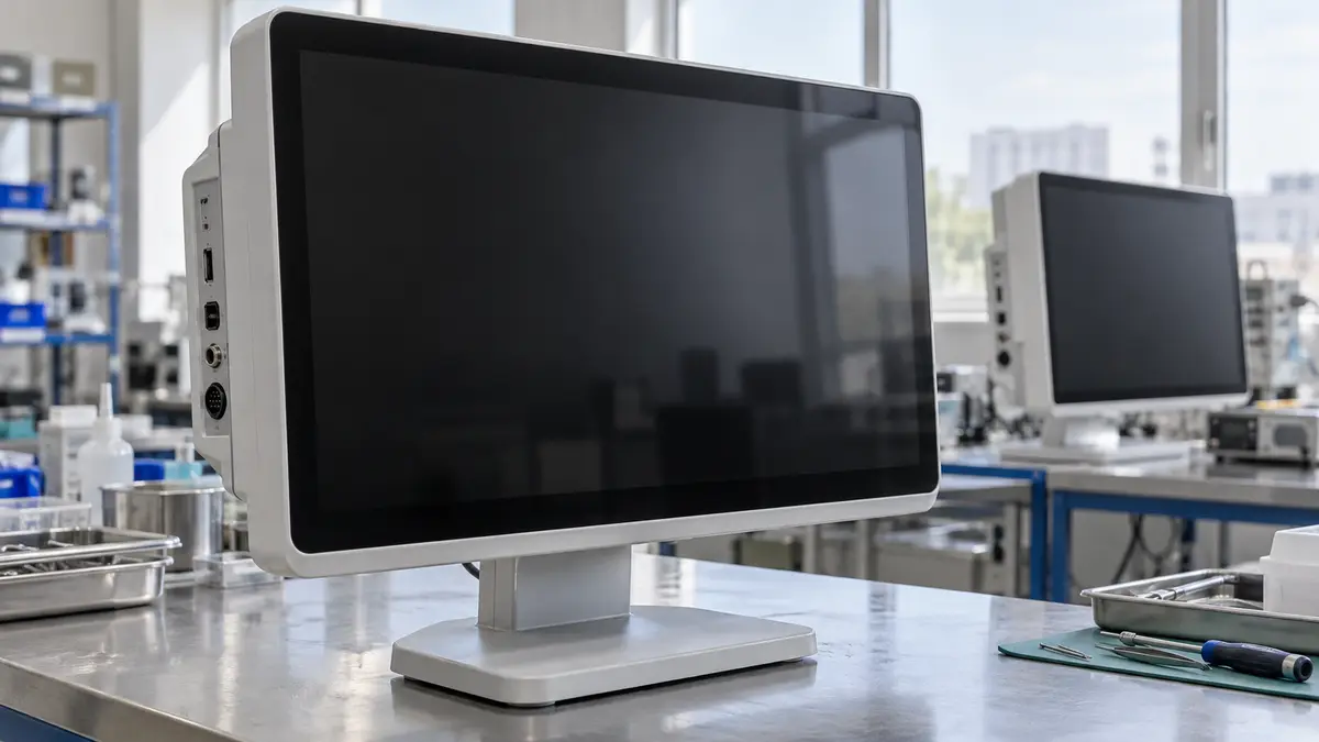 Illustrative image of surgical monitors on a workshop surface.