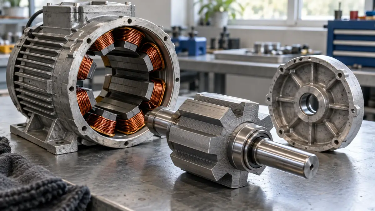 Illustrative image of switched reluctance motors on a workshop surface.