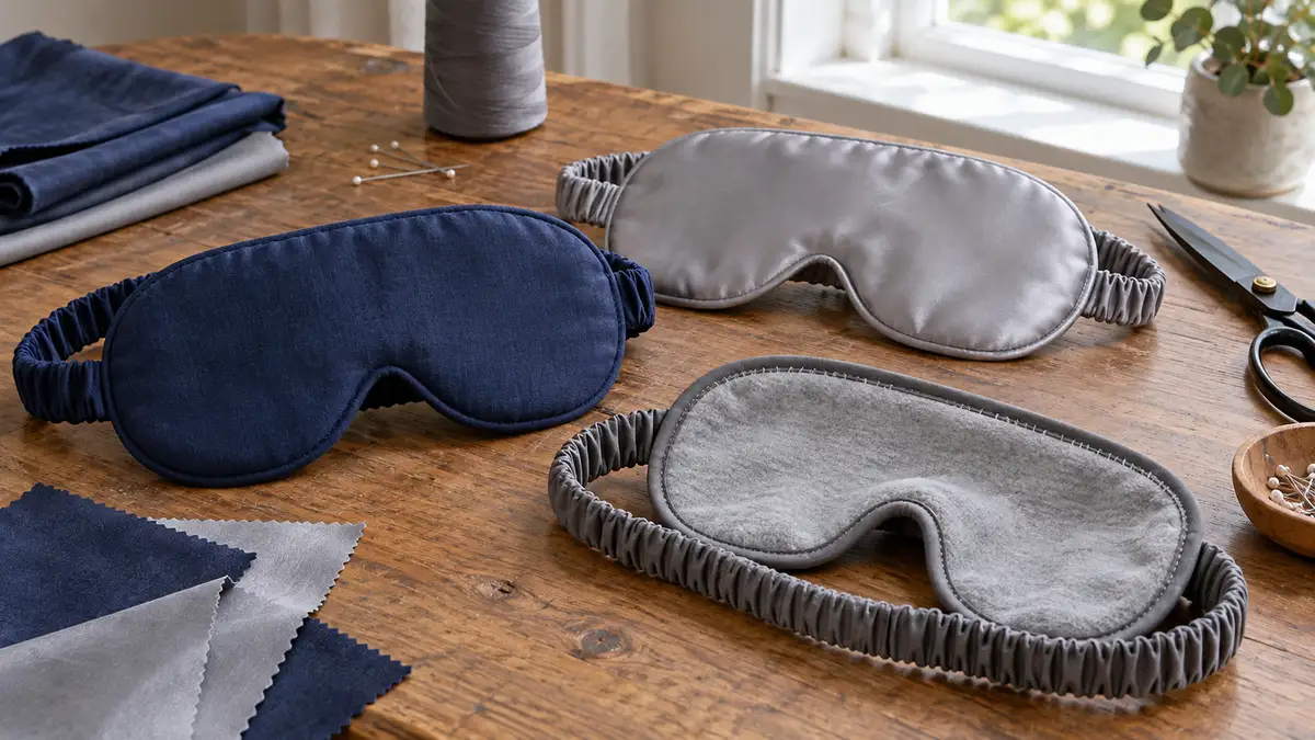 Illustrative image of textile sleep masks on a workshop surface.