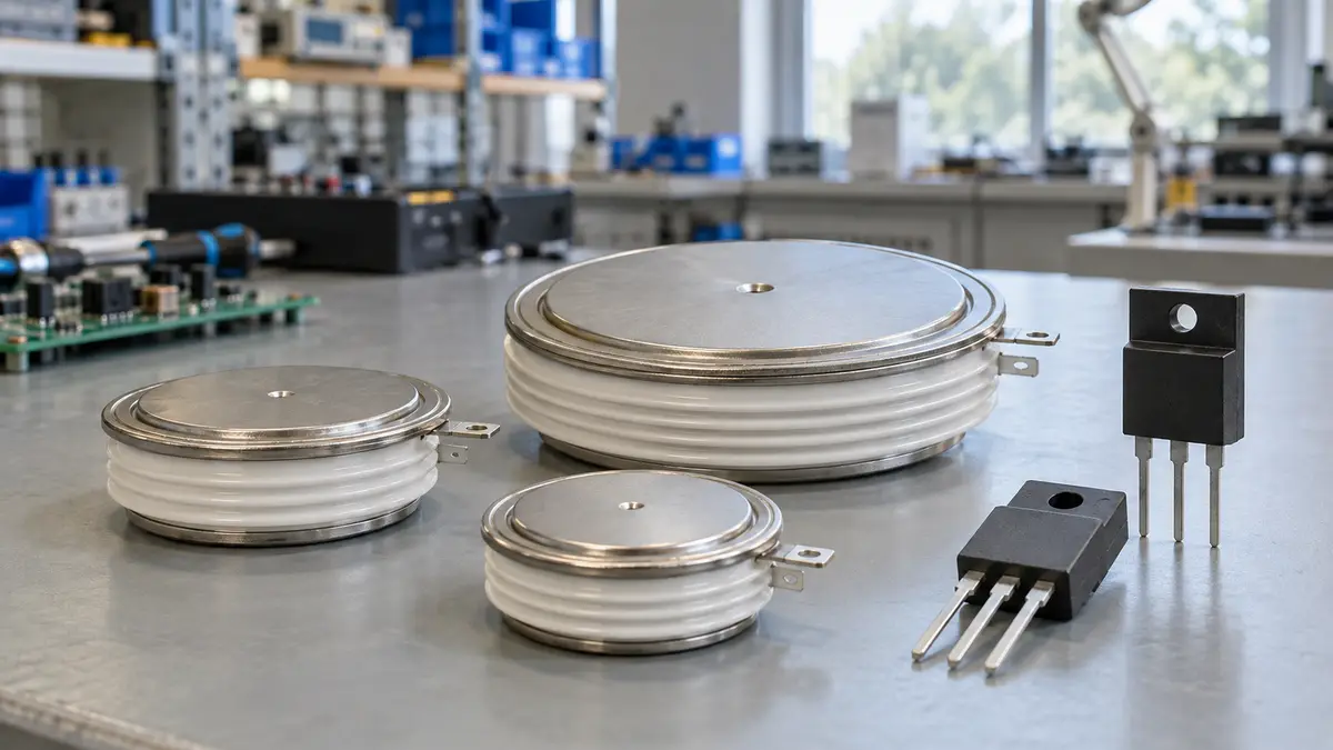 Illustrative image of thyristors on a workshop surface.