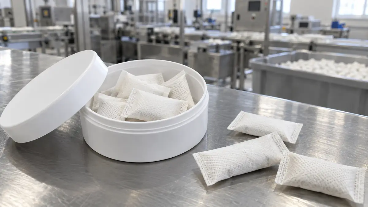 Illustrative image of nicotine pouches on a workshop surface.