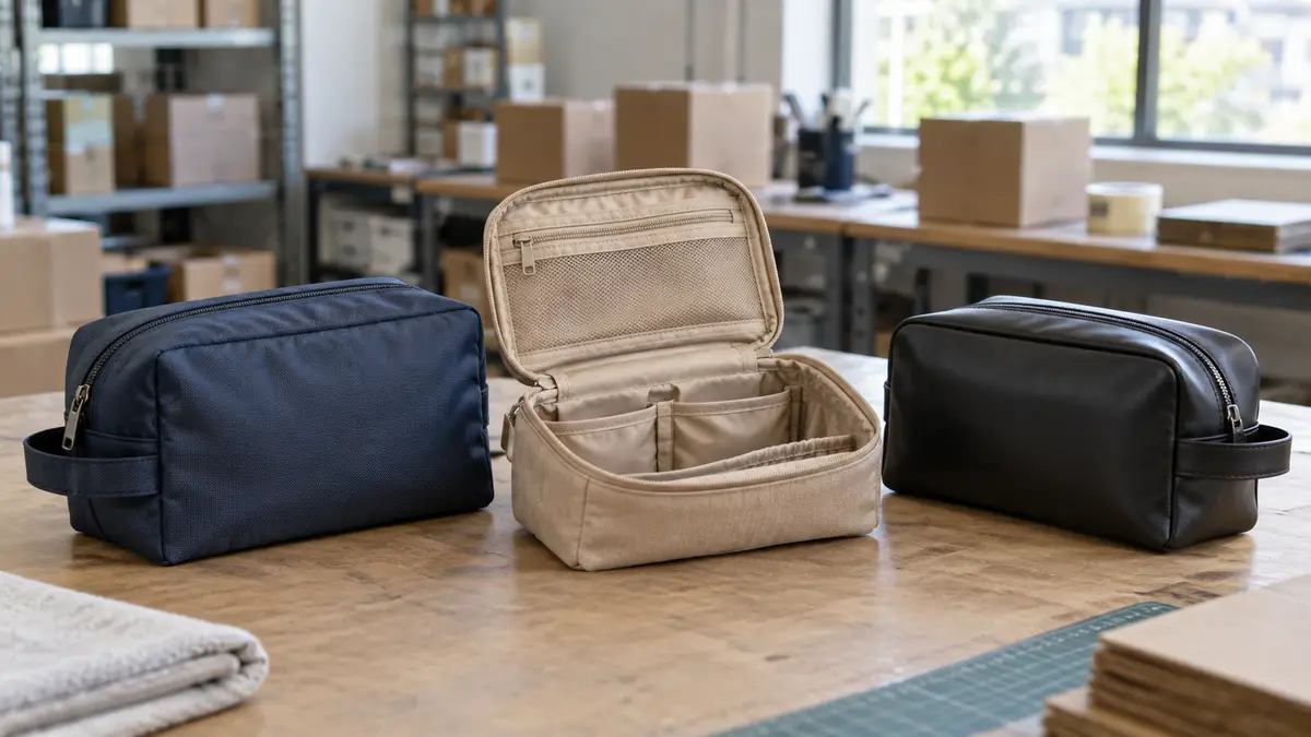Illustrative image of Toiletry bag import duty on a workshop surface.