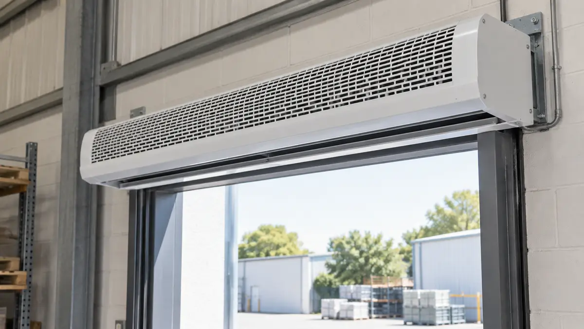 Illustrative image of unheated air curtains on a workshop surface.