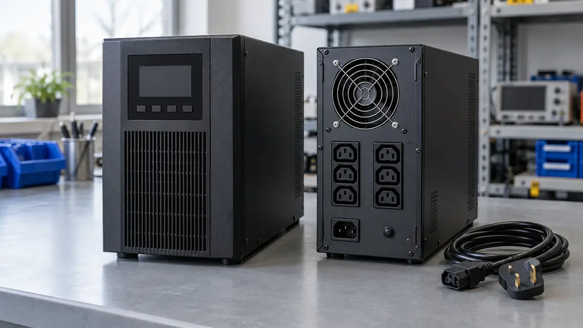 Illustrative image of UPS on a workshop surface.