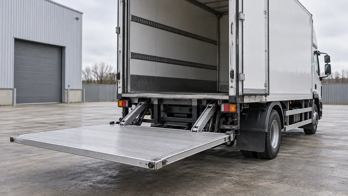 Illustrative image of vehicle tail lifts on a workshop surface.