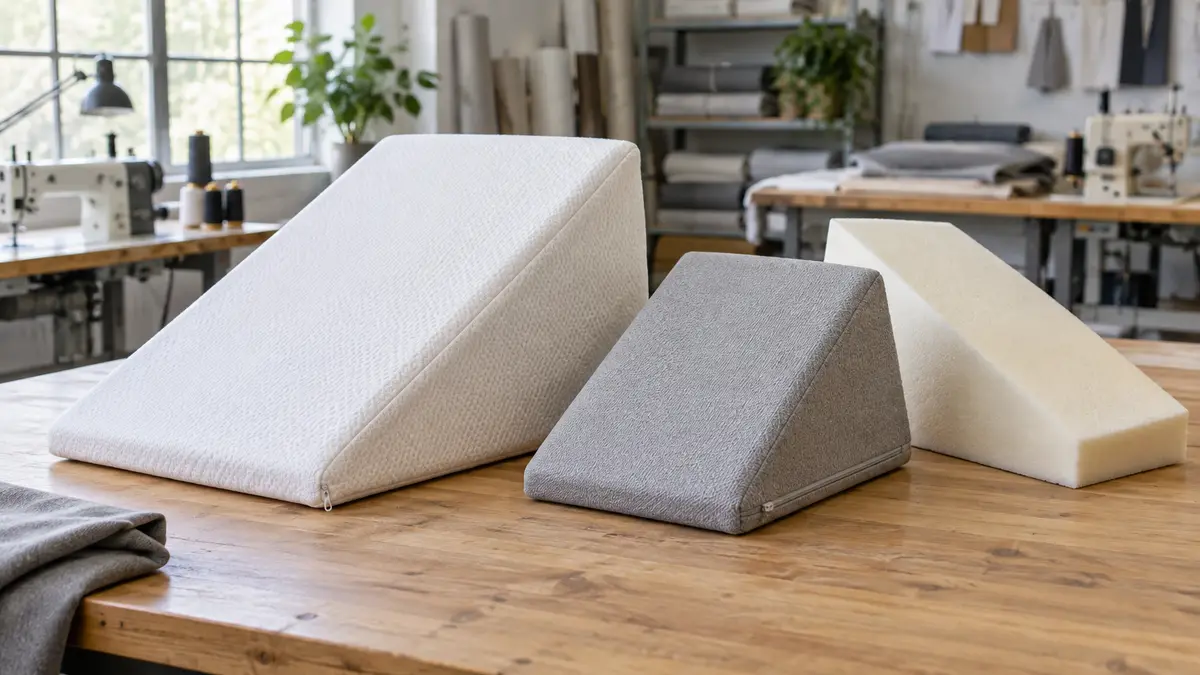 Illustrative image of wedge pillows on a workshop surface.